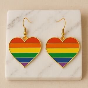 NEW Classic Pride Flag Dangle Hearts Earrings Rainbow Trans‎ LGBTQIA+ Gay